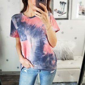 Spring Tops Tie Dye Stretchy Pocket Top Casual Women's Tee
